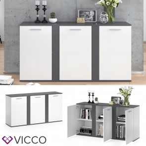 VICCO Sideboard NOVELLI Highboard weiß anthrazit Kommode Anrichte 3 Türen