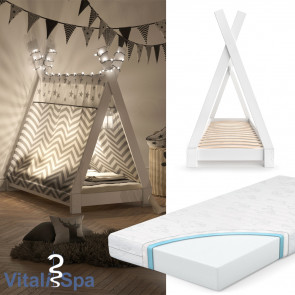VITALISPA Kinderbett TIPI 70x140 cm Weiß + Matratze