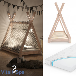 VITALISPA Kinderbett TIPI 80x160 cm Natur + Matratze