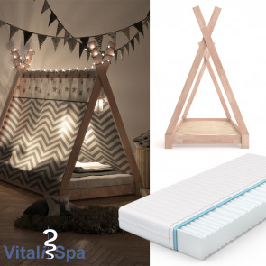 VITALISPA Kinderbett TIPI 90x200 cm Natur + Matratze