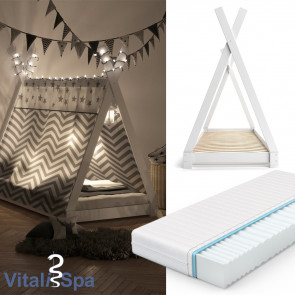 VITALISPA Kinderbett TIPI 90x200 cm Weiß + Matratze