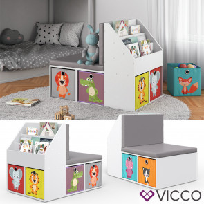 VICCO Kinderregal ONIX mit Sitzbank 6 Faltboxen Kindersitzbank Kinderzimmerregal