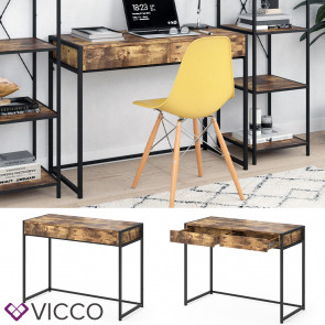 Vicco Schreibtisch Bürotisch Arbeitstisch Fyrk Antikholz-Optik 2 Schubladen