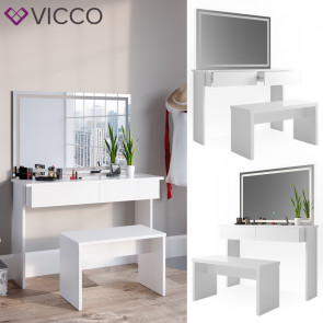 Vicco Schminktisch Azur, Weiß, 120 cm mit LED-Spiegel und Sitzbank
