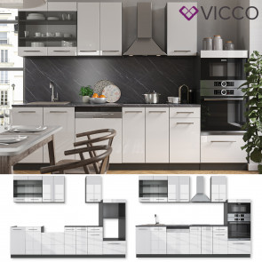 Vicco Küche Fame-Line 240 cm Küchenzeile Küchenblock Einbau Weiß Hochglanz