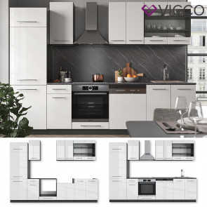 Vicco Küche Fame-Line 300 cm Küchenzeile Küchenblock Einbau Weiß Hochglanz