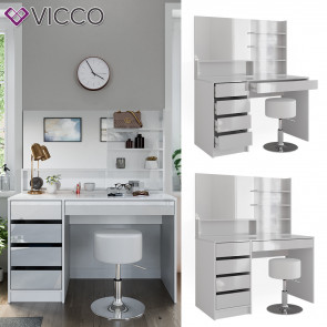 Vicco Schminktisch Sherry Weiß Hochglanz 120 x 75 cm Spiegel Regal Hocker modern