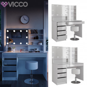 Vicco Schminktisch Sherry Weiß Hochglanz 120 x 75 cm Spiegelregal LED & Hocker