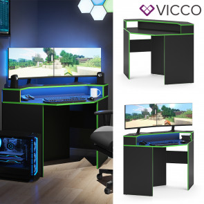 Vicco Computertisch Eckschreibtisch Arbeitstisch Kron Schwarz Grün Monitorempore