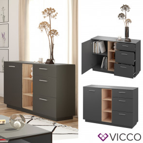 Vicco Kommode Highboard Anrichte Beatrice Anthrazit 3 Schubladen Sideboard Regal