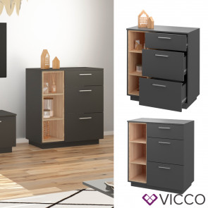 Vicco Kommode Highboard Anrichte Beatrice Anthrazit 3 Schubladen Sideboard Regal