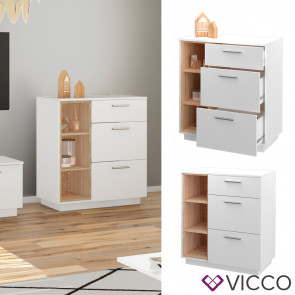 Vicco Kommode Highboard Anrichte Beatrice Weiß 3 Schubladen Sideboard Regal