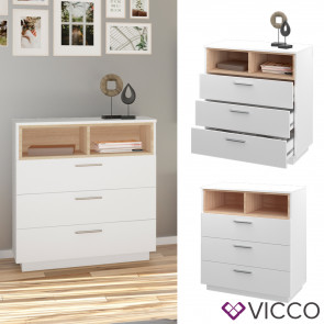 Vicco Kommode Highboard Anrichte Beatrice Weiß 3 Schubladen Sideboard Regal