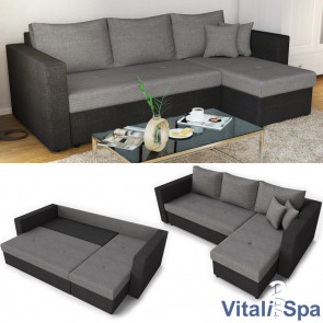 VitaliSpa Ecksofa mit Schlaffunktion Grau Schwarz