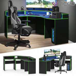 Vicco Computermöbelset Computerecktisch 2x Schreibtisch kurz Kron Schwarz/Grün