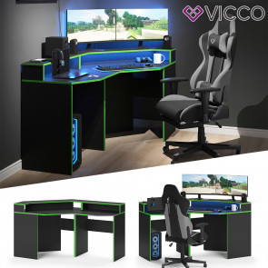 Vicco Computermöbelset Computerecktisch Schreibtisch kurz Kron Schwarz/Grün