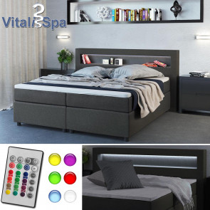 VitaliSpa Boxspringbett 180x200 cm LED Beleuchtung Grau