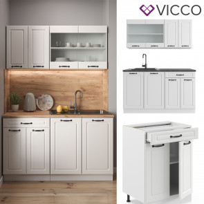 Vicco Küchenzeile Küchenblock Einbauküche R-Line Single Landhaus Weiß