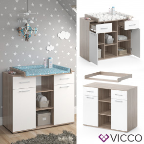 Vicco Wickelkommode Wickeltisch Wickelregal Leonie mit Wickelaufsatz Sonoma/Weiß