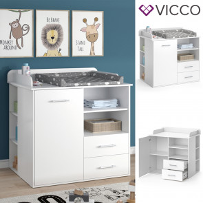 Vicco Wickelkommode Wickeltisch Wickelschrank Lea Weiß Wickelaufsatz Schublade