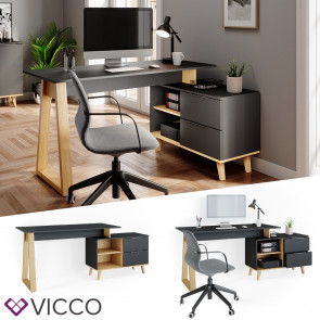 Vicco Schreibtisch Bürotisch Arbeitstisch Neptune Anthrazit XL Ablage Basteltisch