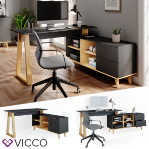 Vicco Schreibtisch Bürotisch Arbeitstisch Neptune Anthrazit XXL Ablage Basteltisch