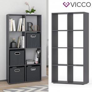 Vicco Raumteiler Standregal Bücherregal 8 Fächer Scutum Grau Hochregal CD-Regal