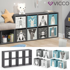 Vicco Raumteiler Standregal Bücherregal 8 Fächer Scutum Grau Kinder-Faltboxen