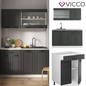 Vicco Küchenzeile Küchenblock Einbauküche R-Line Single Weiß Landhaus Anthrazit
