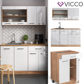 Vicco Küchenzeile Küchenblock Einbauküche R-Line Single Front Weiß Hochglanz