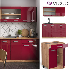 Vicco Küchenzeile Küchenblock Einbauküche R-Line Single Front Bordeaux Hochglanz