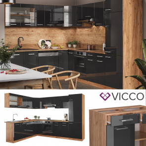 Vicco Küchenzeile Küchenblock Einbauküche R-Line Ecke 287 x 277 Anthrazit HGL