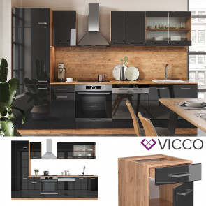 Vicco Küchenzeile Küchenblock Einbauküche R-Line 300cm Kühlumbauschrank Anthrazit