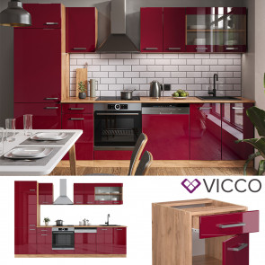 Vicco Küchenzeile Küchenblock Einbauküche R-Line 300cm Kühlumbauschrank Bordeaux