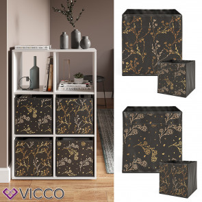 Vicco Faltbox Aufbewahrungsbox Regalbox Schwarz Gold Floral 2 Hartkarton Ablage