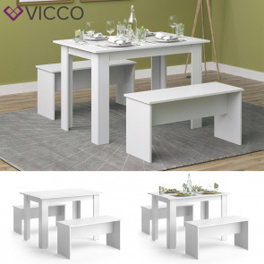 Vicco Tischgruppe Sitzgruppe Esszimmer Sentio Esstisch Sitzbank Weiß 110 cm