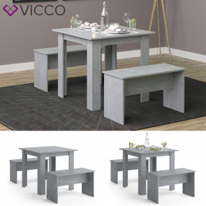 Vicco Tischgruppe Sitzgruppe Esszimmer Sentio Esstisch Sitzbank Beton 80 cm