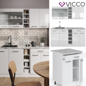 Vicco Küchenzeile Küchenblock Einbauküche R-Line Single Weiß Hochglanz 