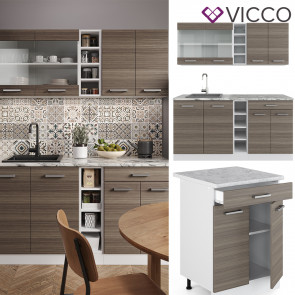 Vicco Küchenzeile Küchenblock Einbauküche R-Line Single Weiß Edelgrau Arbeitsplatte
