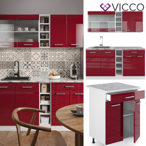 Vicco Küchenzeile Küchenblock Einbauküche R-Line Single Weiß Bordeaux Arbeitsplatte