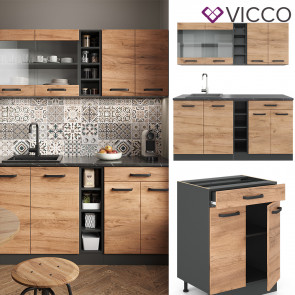 Vicco Küchenzeile Küchenblock Einbauküche R-Line Single Anthrazit Eiche 160 cm