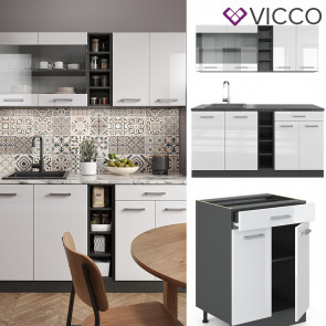 Vicco Küchenzeile Küchenblock Einbauküche R-Line Single Anthrazit Weiß Hochglanz 160 cm