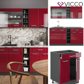 Vicco Küchenzeile Küchenblock Einbauküche R-Line Single Anthrazit Bordeaux Hochglanz 160 cm