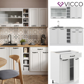 Vicco Küchenzeile Küchenblock Einbauküche R-Line Single Landhaus Weiß 160 cm