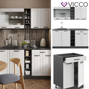 Vicco Küchenzeile Küchenblock Einbauküche R-Line Single Landhaus Anthrazit Weiß  160 cm