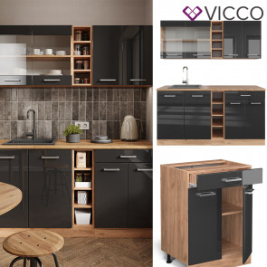 Vicco Küchenzeile Küchenblock Einbauküche R-Line Single Eiche Anthrazit Hochglanz 160 cm
