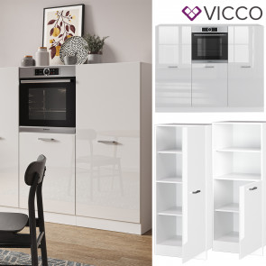 Vicco Küchenzeile Küchenblock Einbauküche R-Line Weiß Hochglanz Backofen Küchenschrank