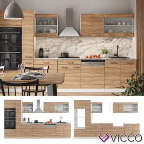 Vicco Küchenzeile Küchenblock Einbauküche R-Line 350 cm Weiß Sonoma Arbeitsplatte