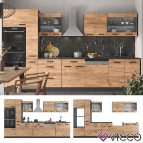 Vicco Küchenzeile Küchenblock Einbauküche R-Line 350 cm Anthrazit Eiche Küche