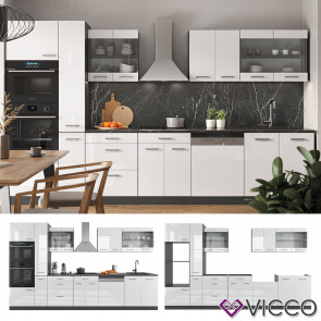 Vicco Küchenzeile Küchenblock Einbauküche R-Line 350 cm Anthrazit Weiß Hochglanz Küche